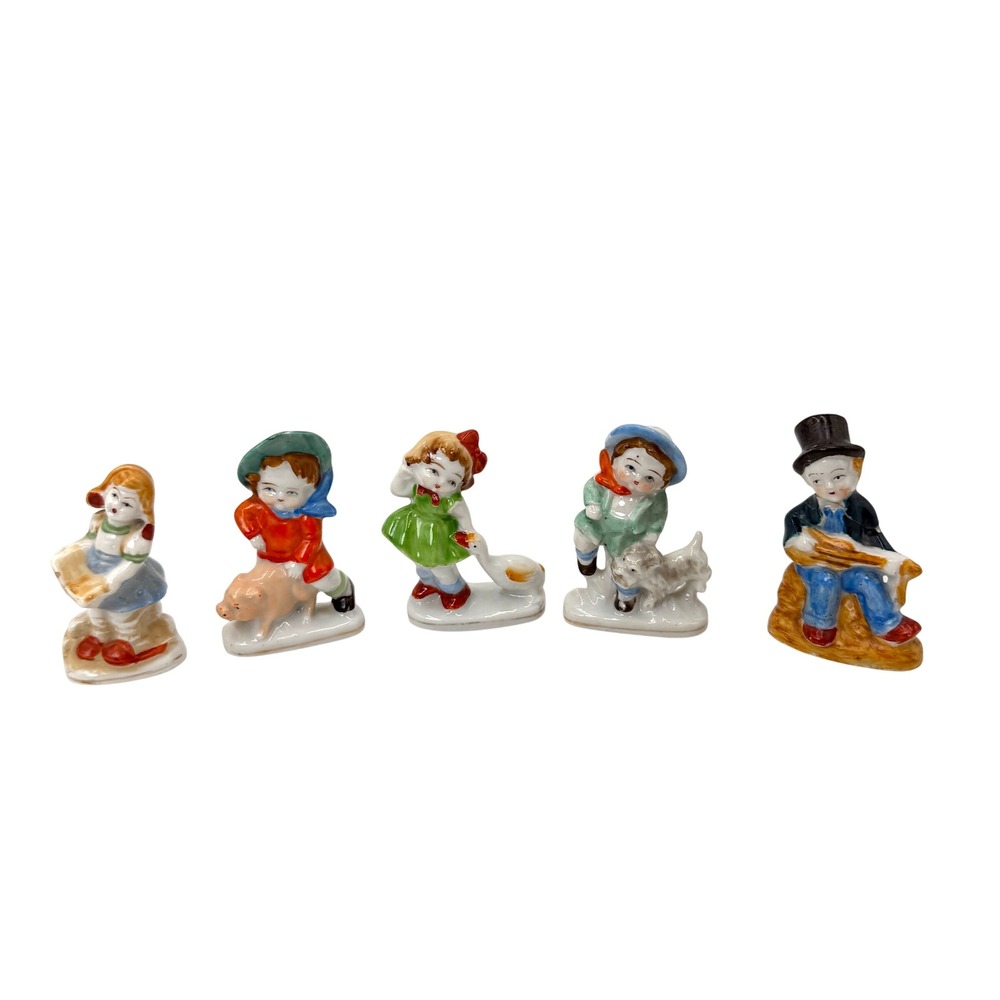Vintage Made in Occupied Japan Porcelain Figurines Set of 5 Children Animals